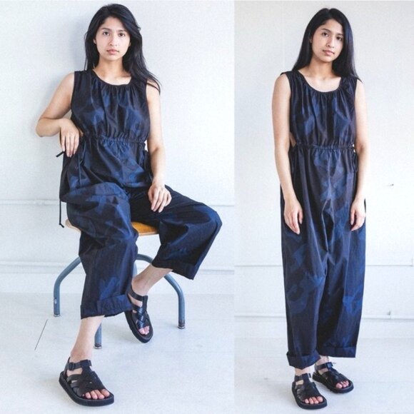 NWT Caron Callahan Goa Overdyed Blue Camo Print One Piece Jumpsuit